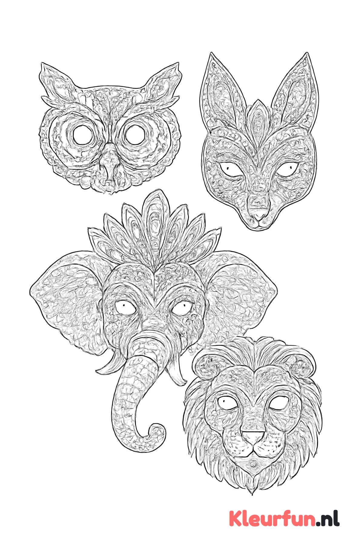 Complexe dierenmaskers voor carnaval