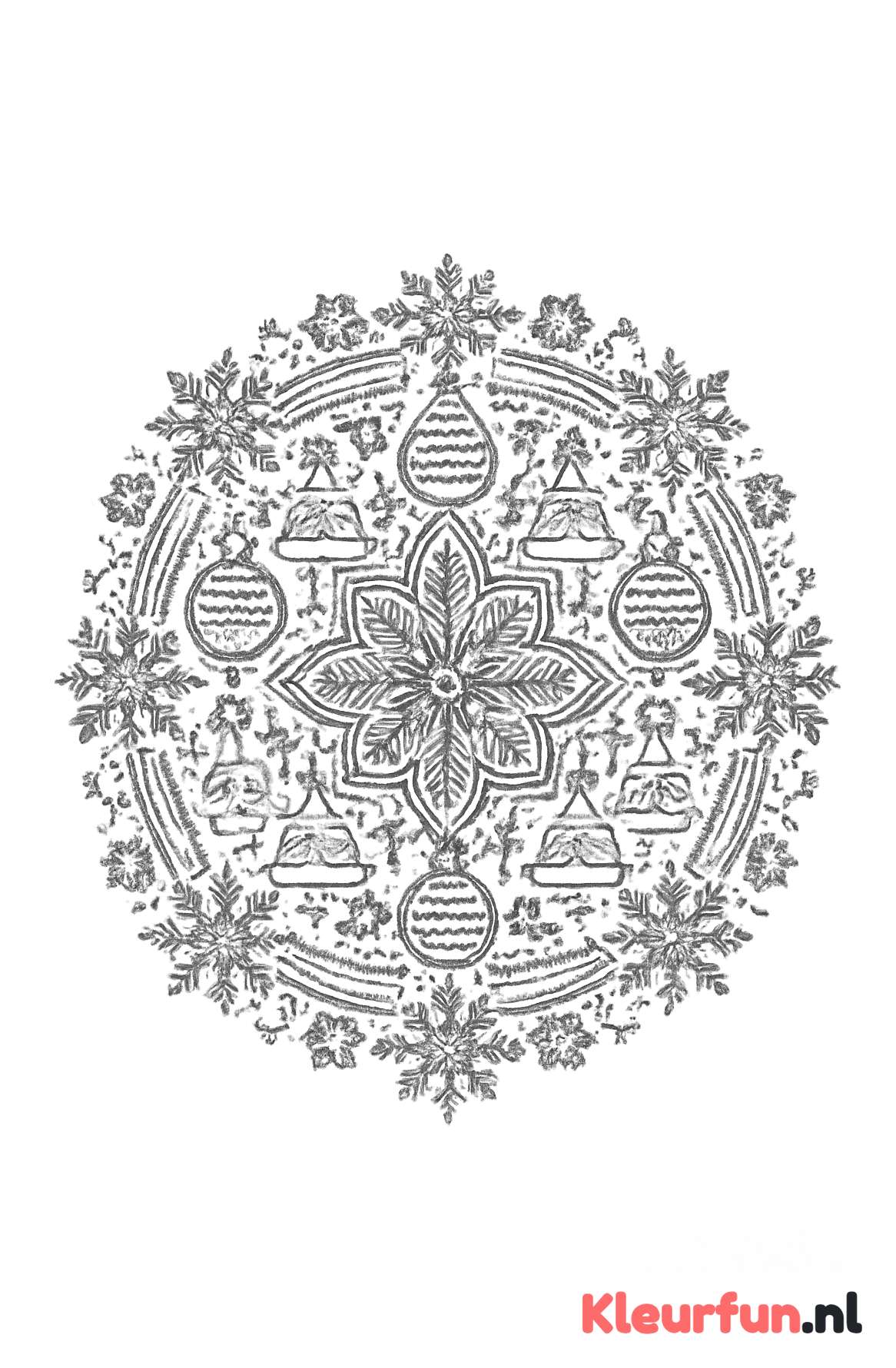 Complexe kerst mandala met sneeuwvlokken en ornamenten