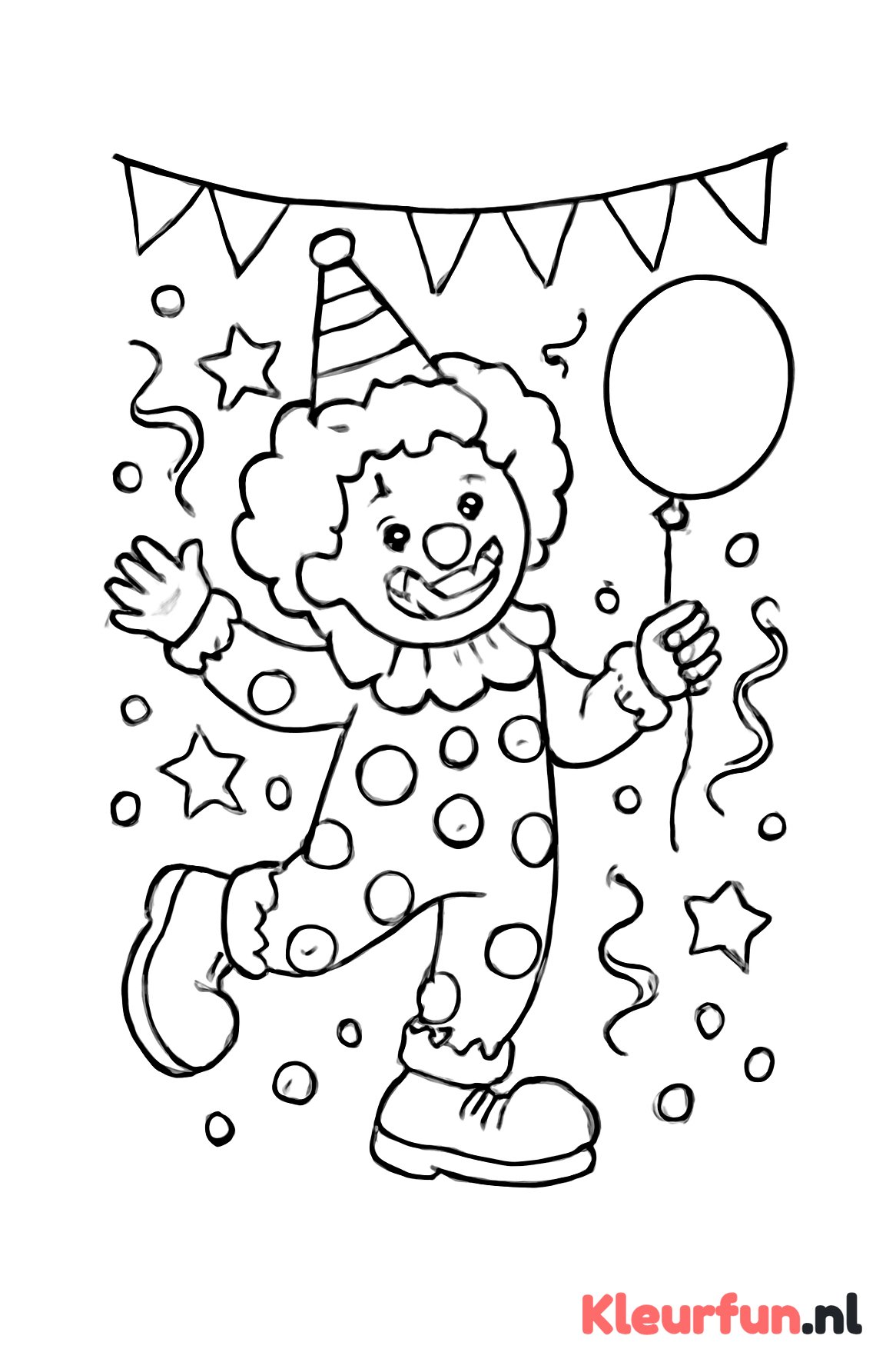 Dansende clown met ballon en versiering
