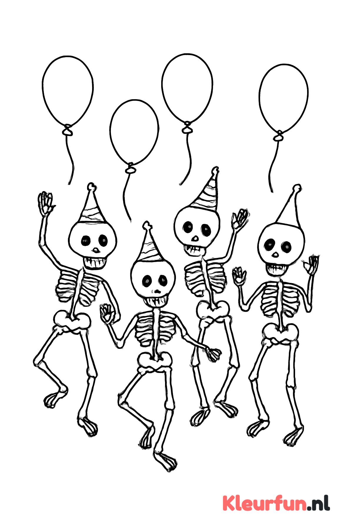 Dansende skeletten met feesthoedjes