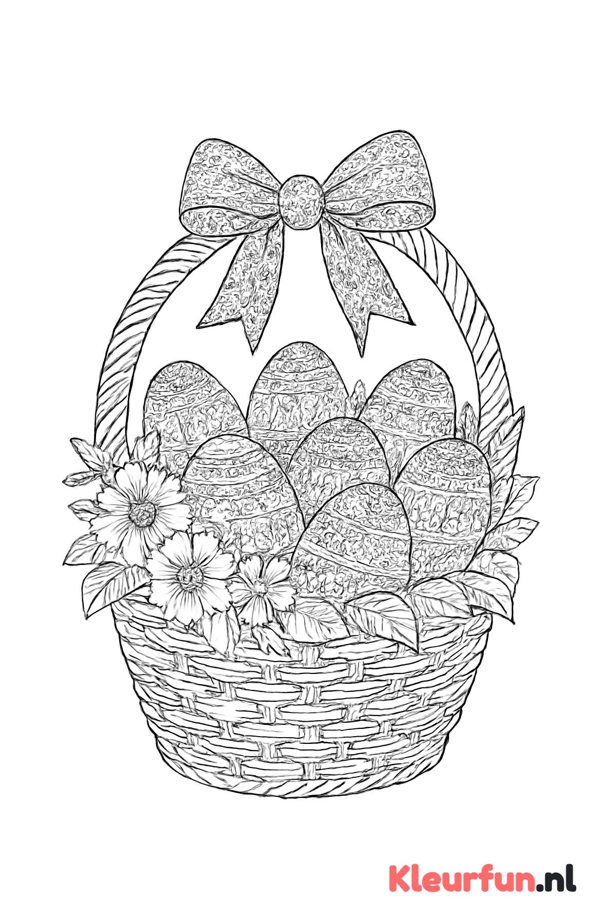 Gedetailleerd paasmandje met eieren en bloemen