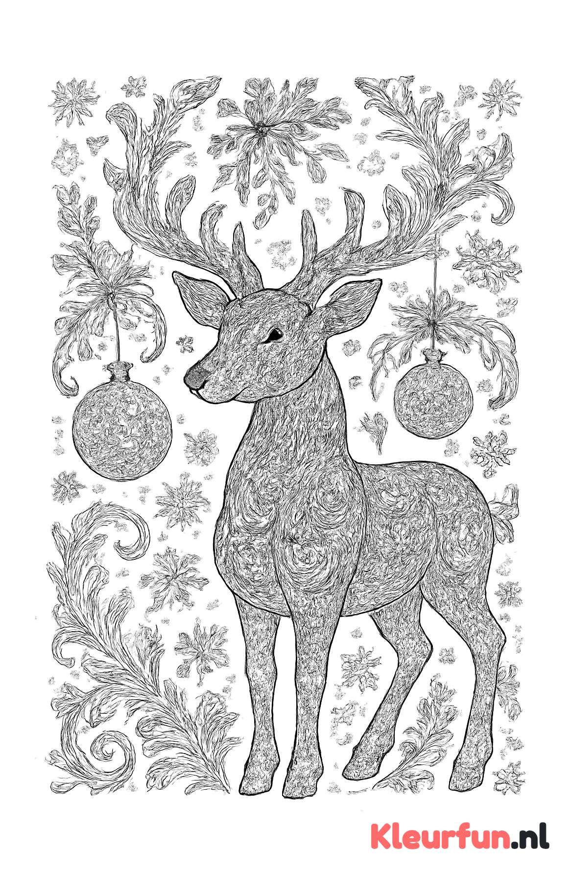 Gedetailleerd rendier met kerstdecoraties