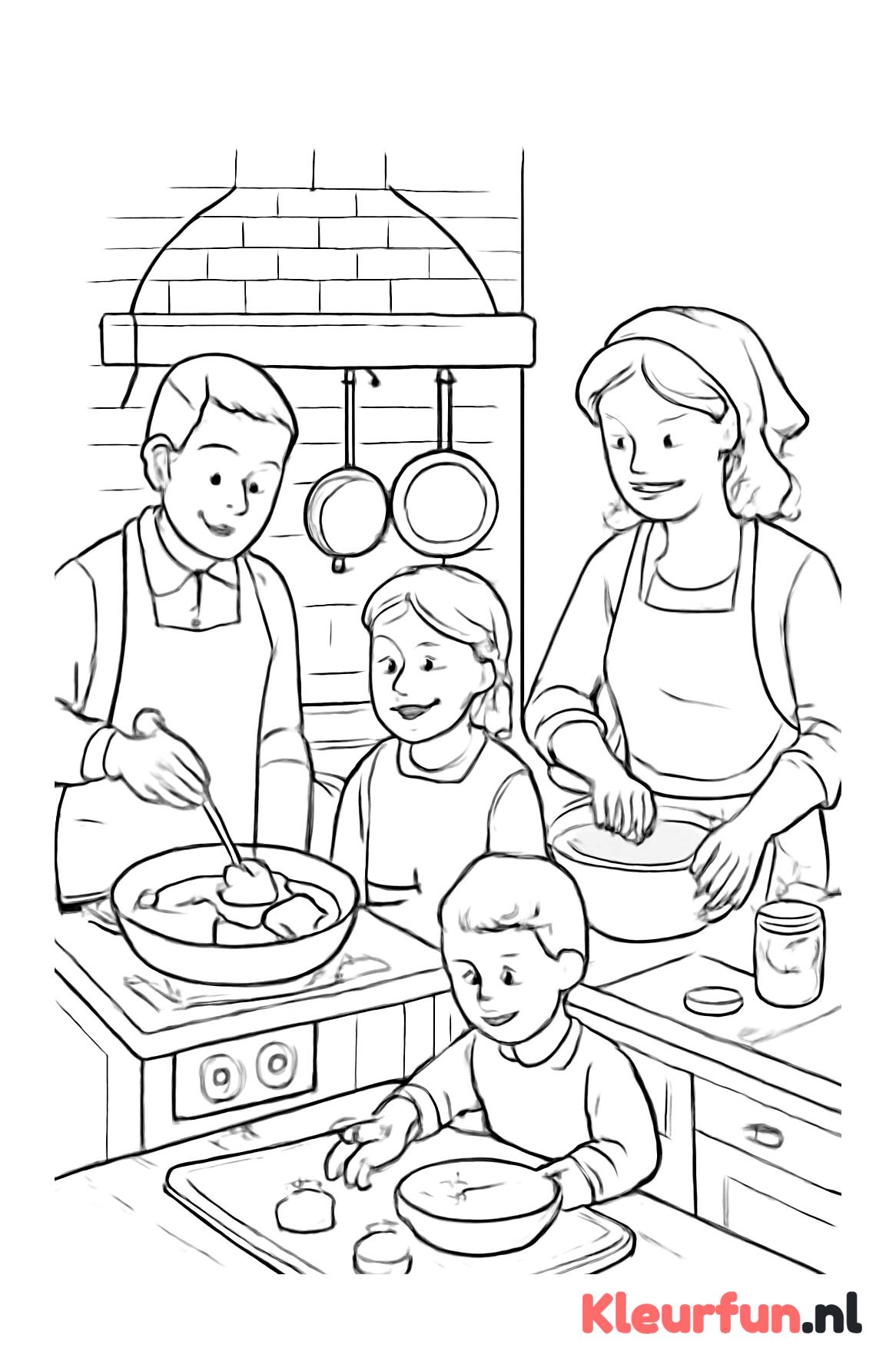 Familie bakt oliebollen