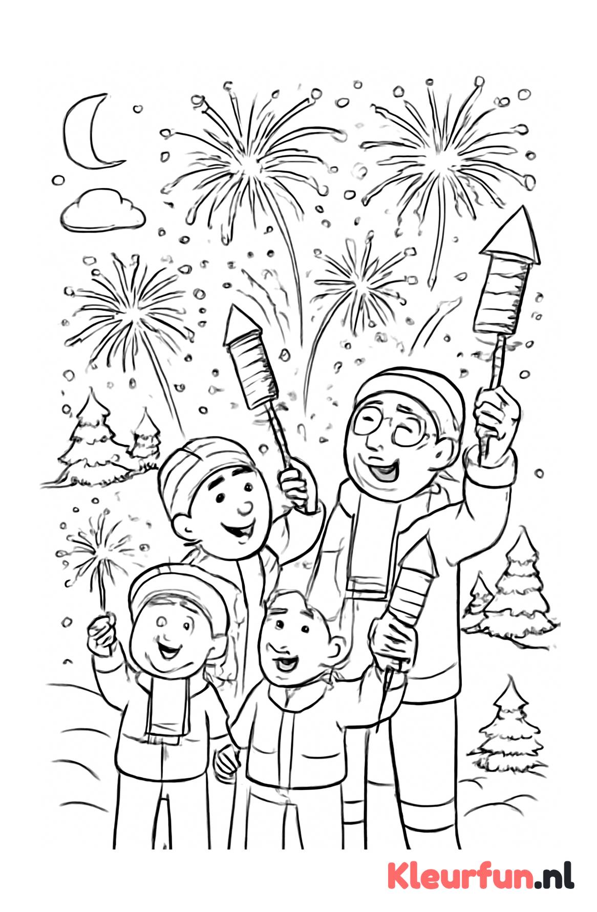 Familie Vuurwerk op Nieuwjaarsnacht