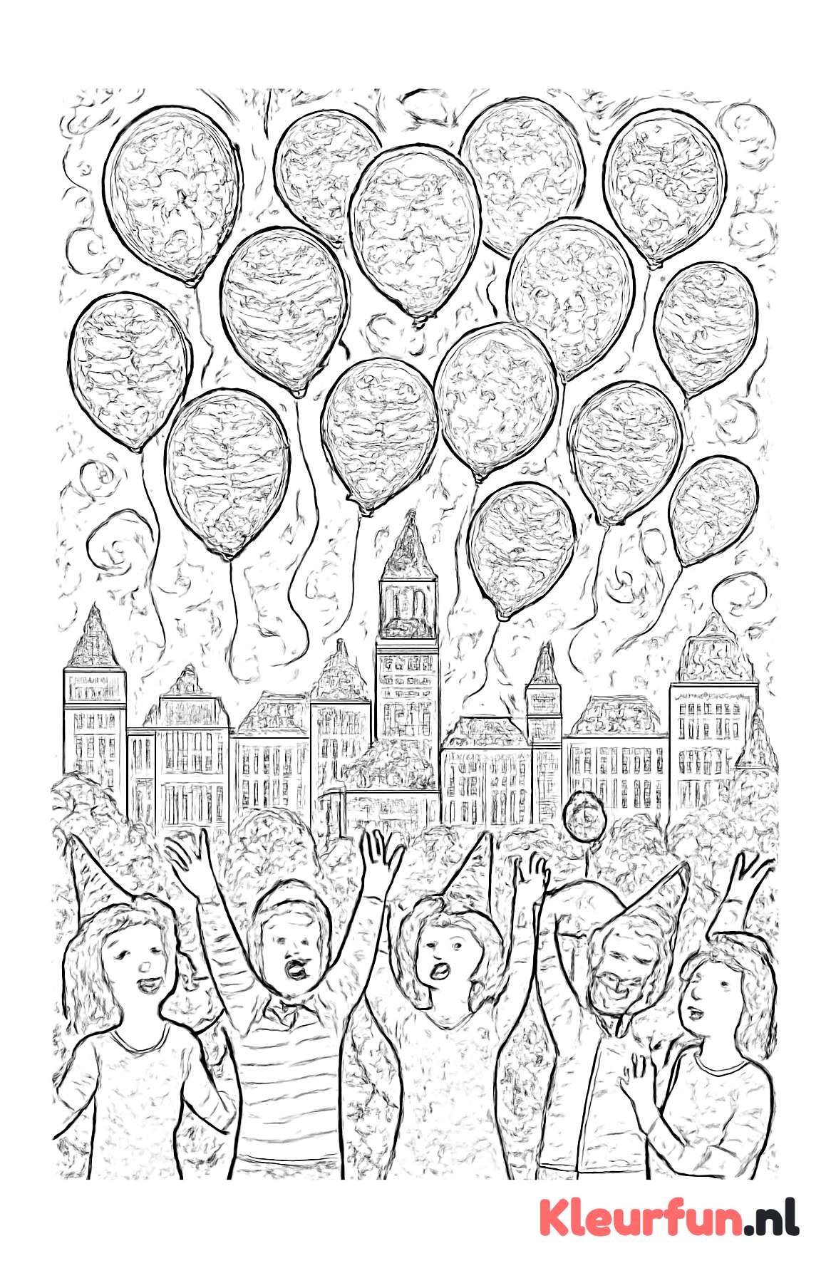 Feestelijke scène met opstijgende ballonnen