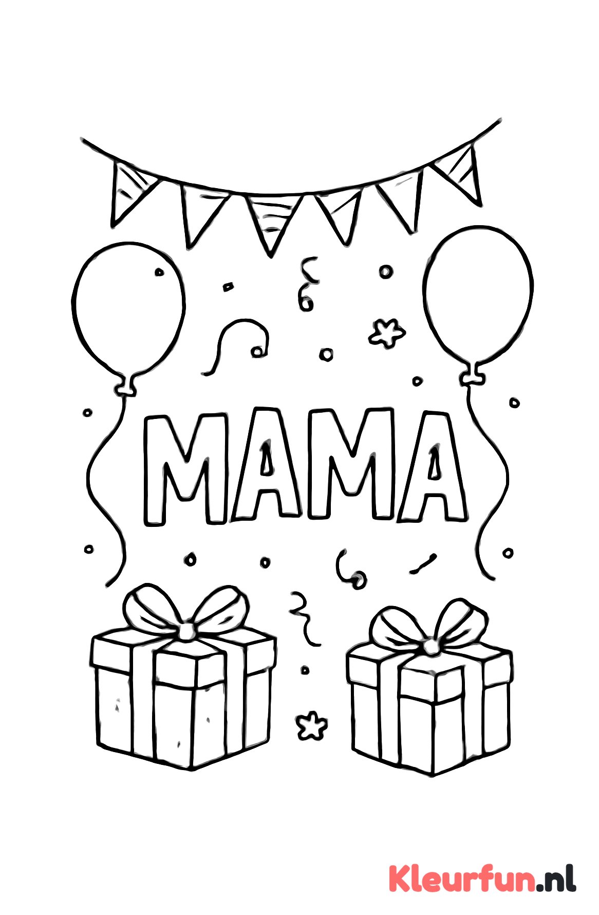 Feestelijke slinger en cadeaus voor mama