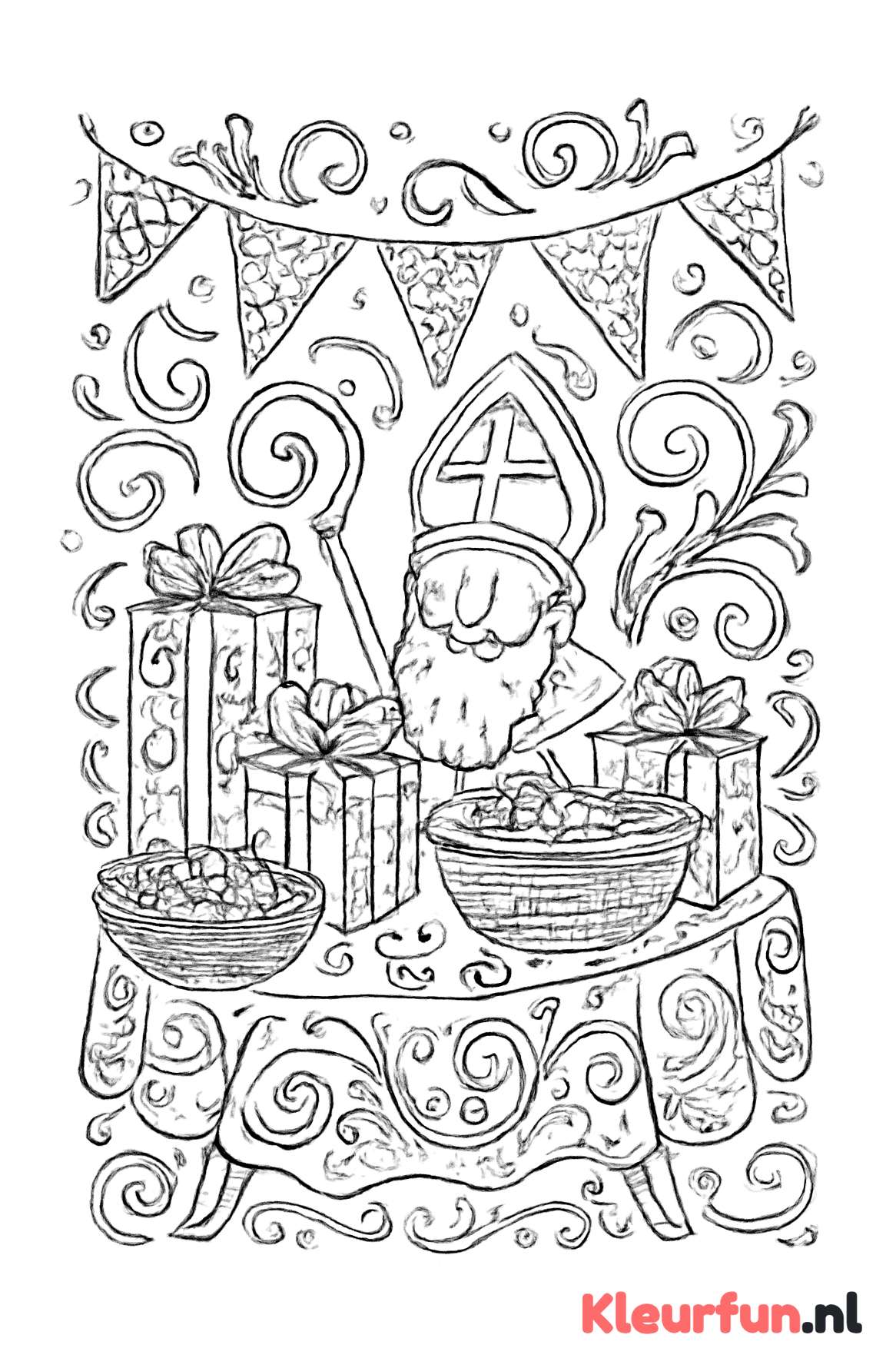Feestelijke Sinterklaas-tafel met vlaggetjes en decoratie