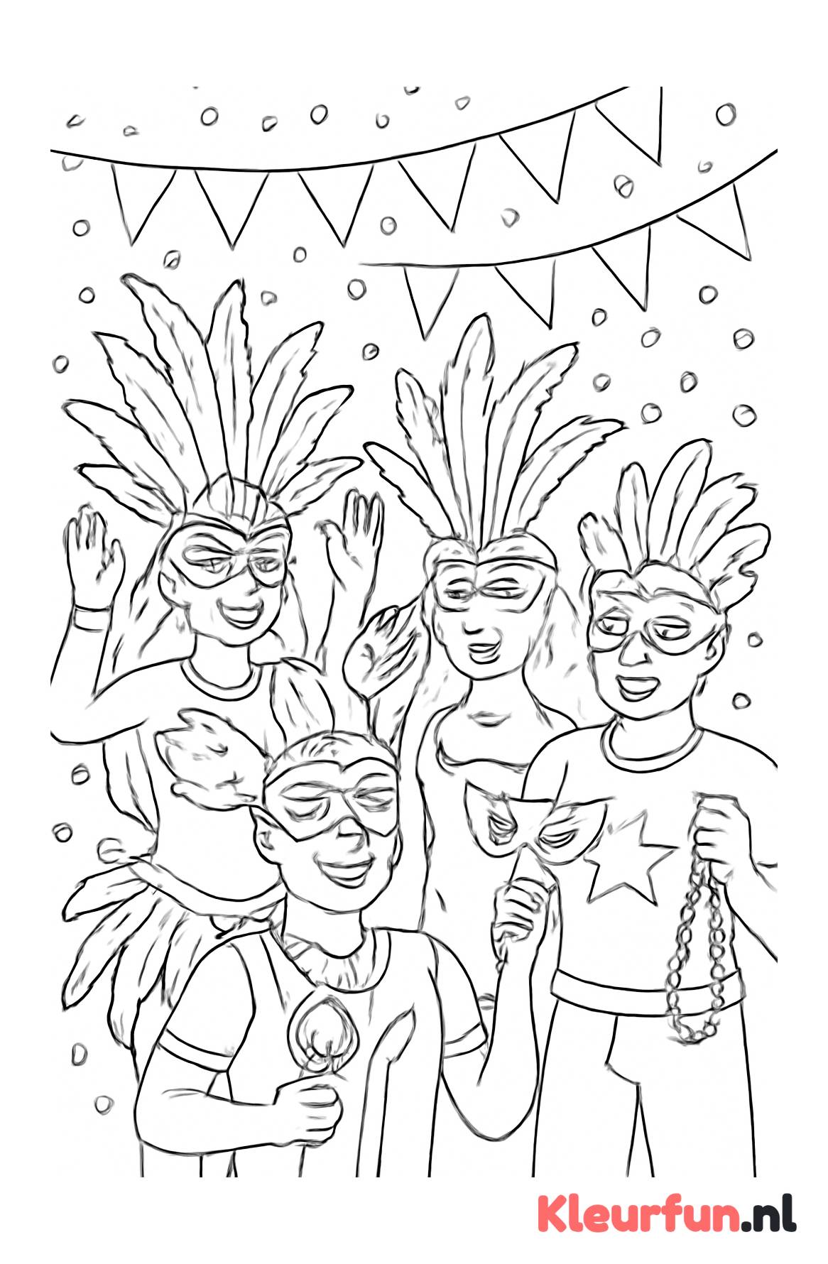 Feestgangers in carnavalskostuums