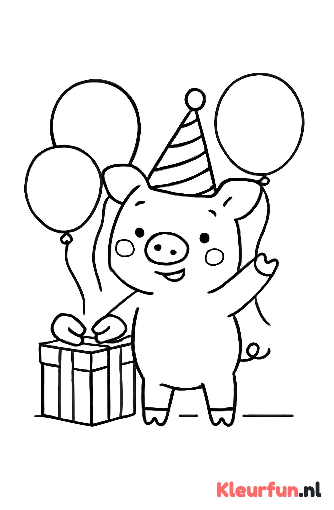 Feestvarken met ballonnen en cadeau