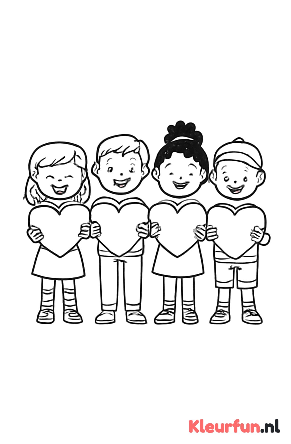 Groep kinderen met harten