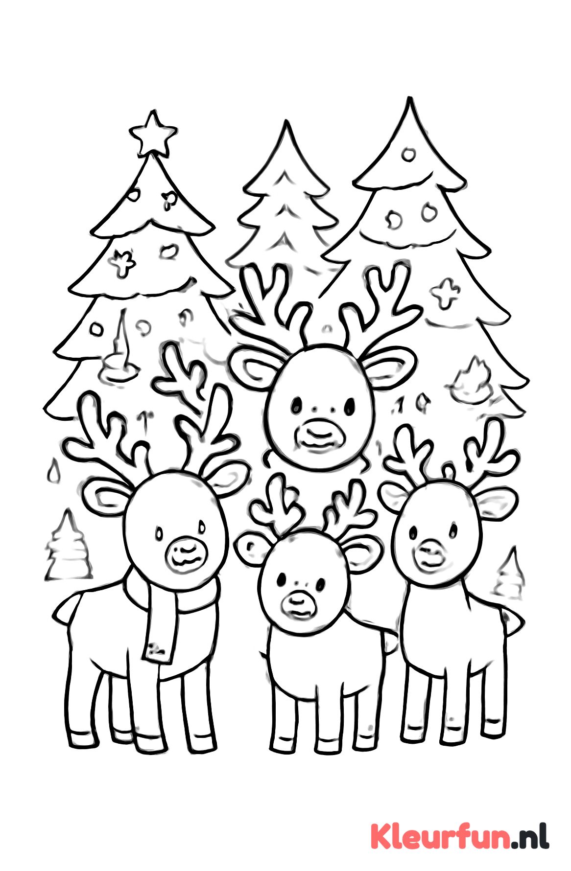 Groep rendieren in kerstbos