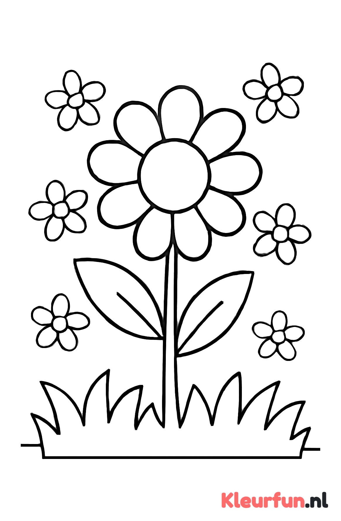 Grote centrale bloem met omringende bloemen