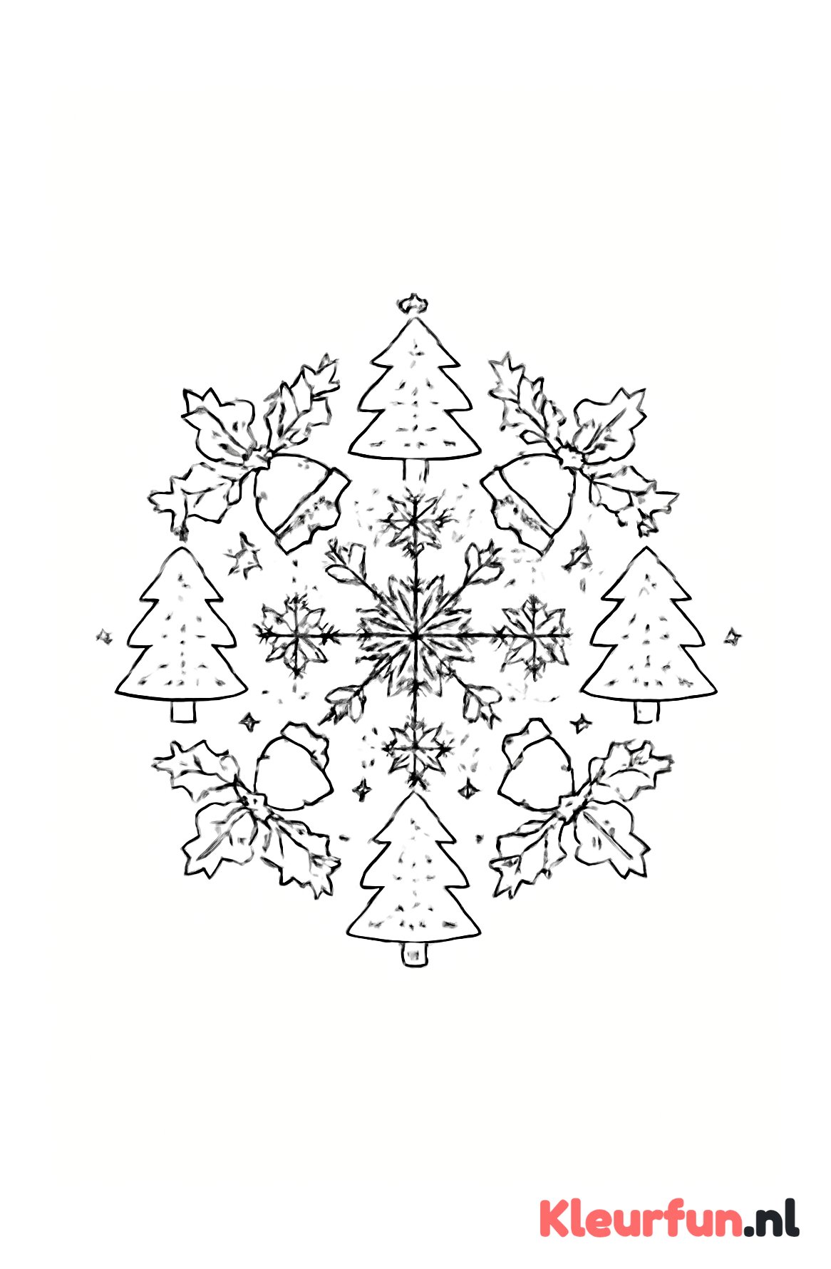 Grote kerstmandala met kerstbomen en sneeuwvlokken
