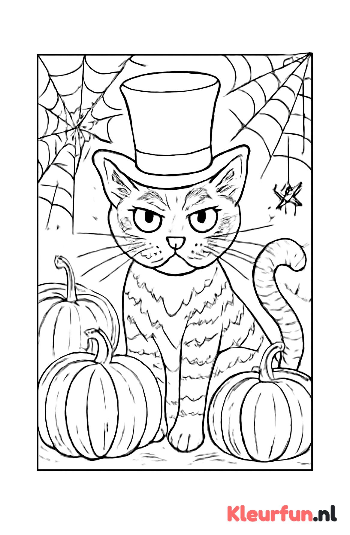 Halloween kat met pompoenen