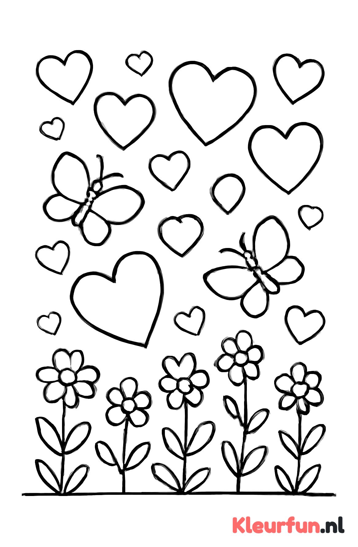 Hartjesregen met bloemen en vlinders