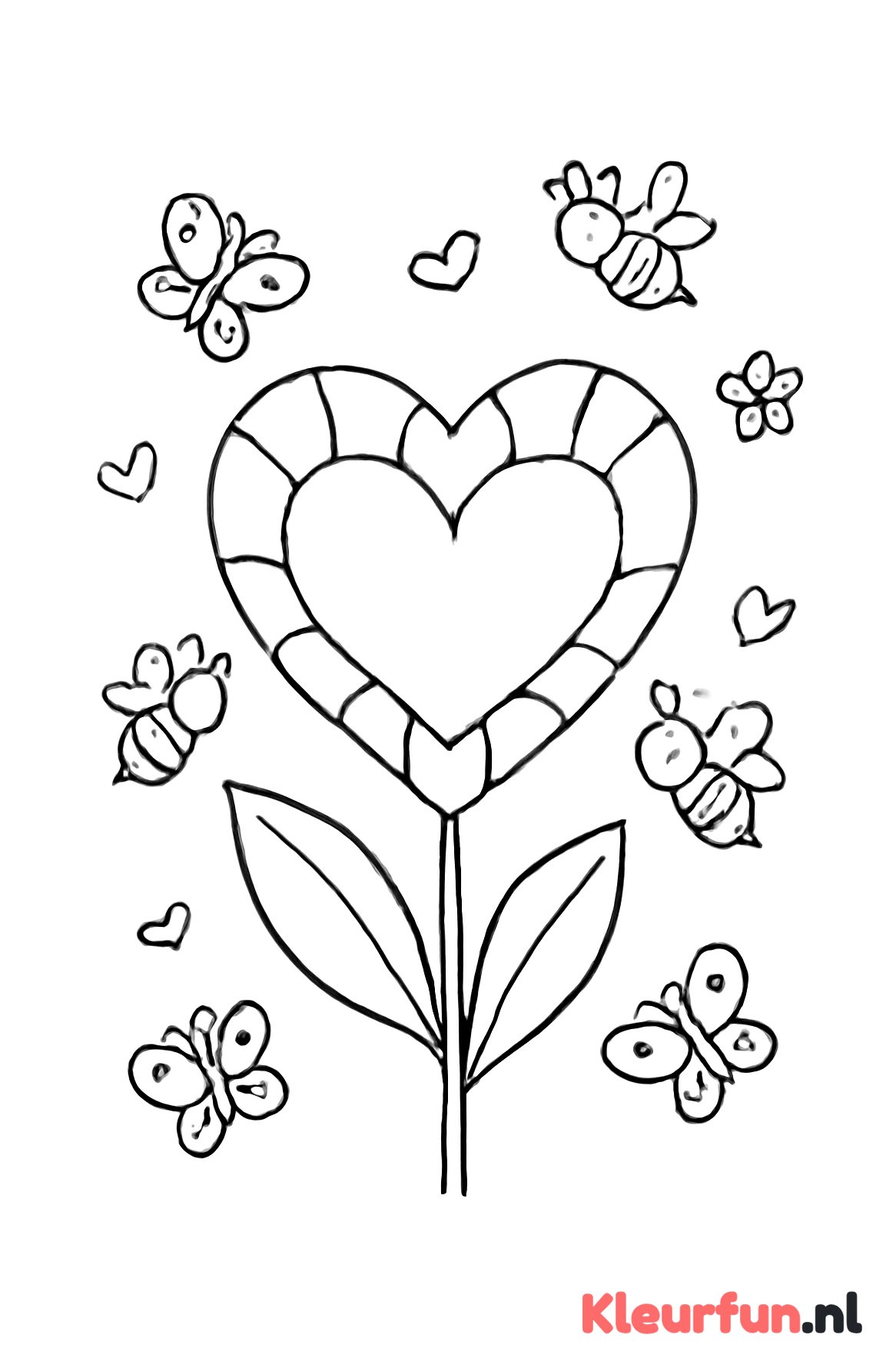 Hartvormige bloem met vlinders