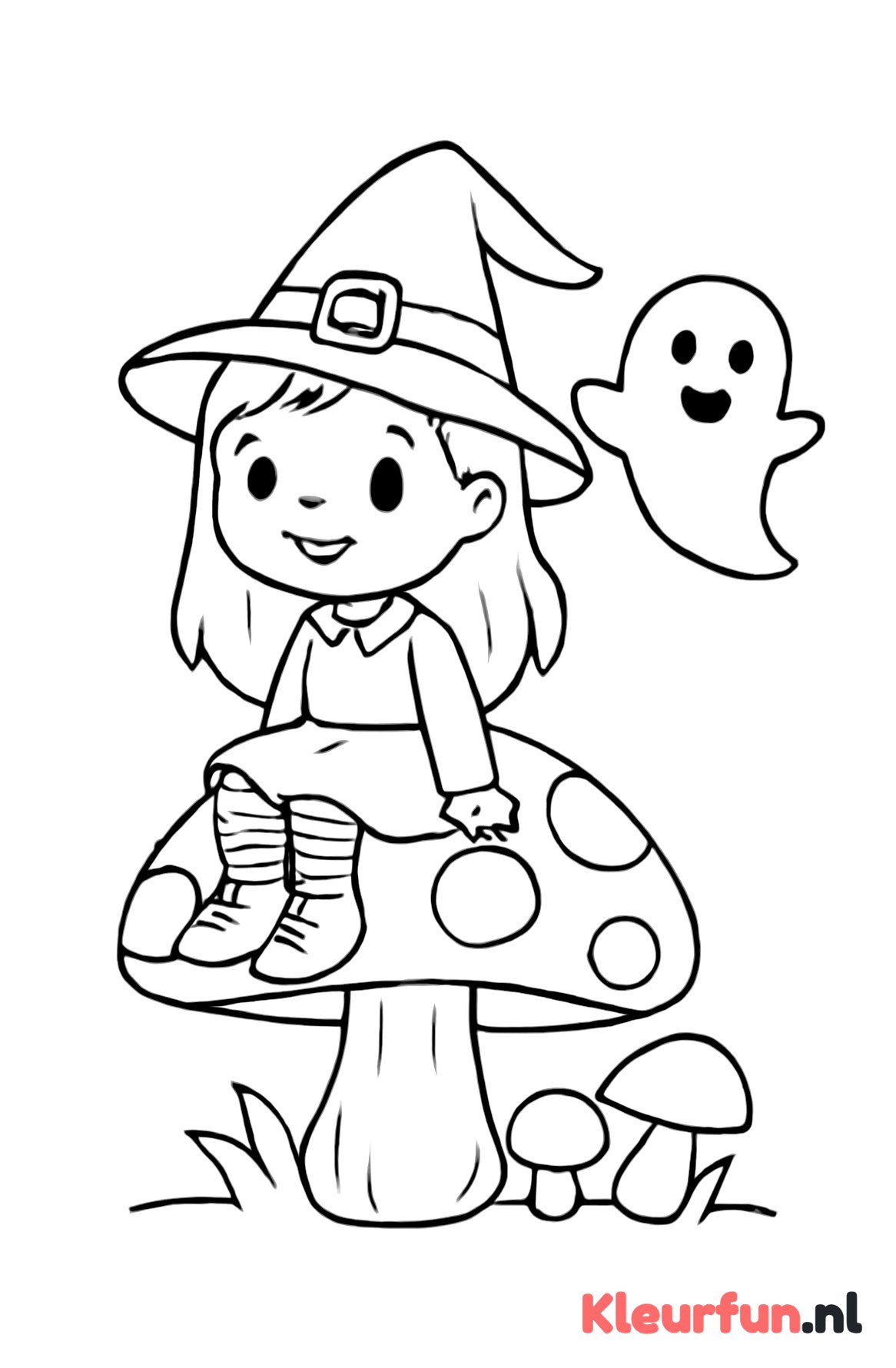 Heks op paddenstoel met spookje