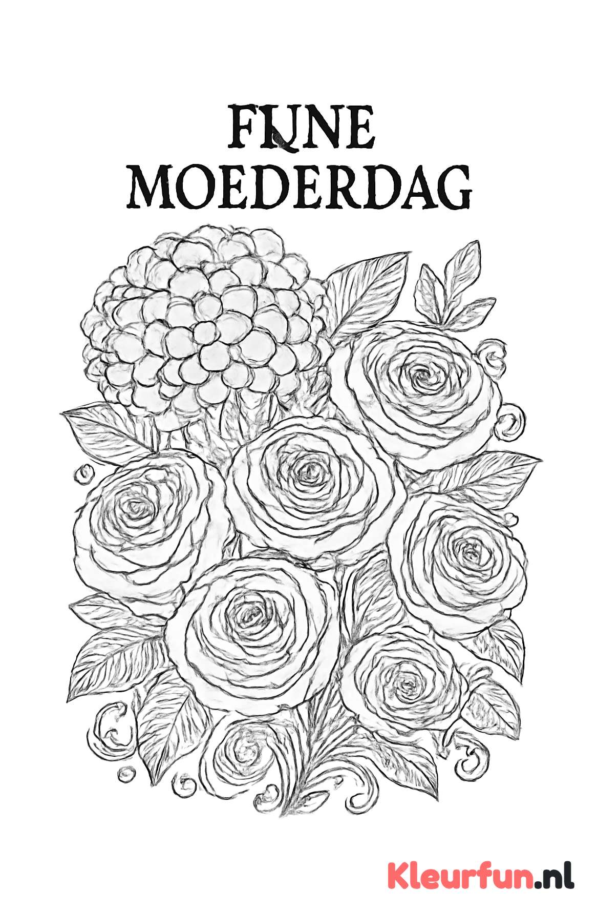 Hortensia's en Rozen voor Moederdag Kleurplaat