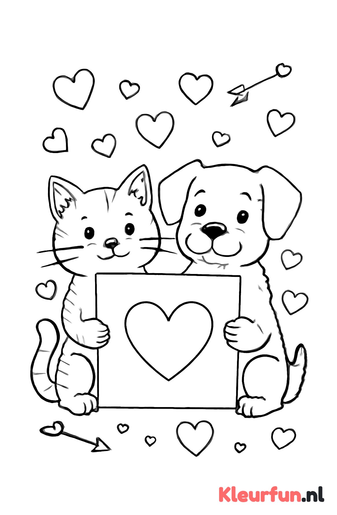 Kat en hond met valentijnskaart