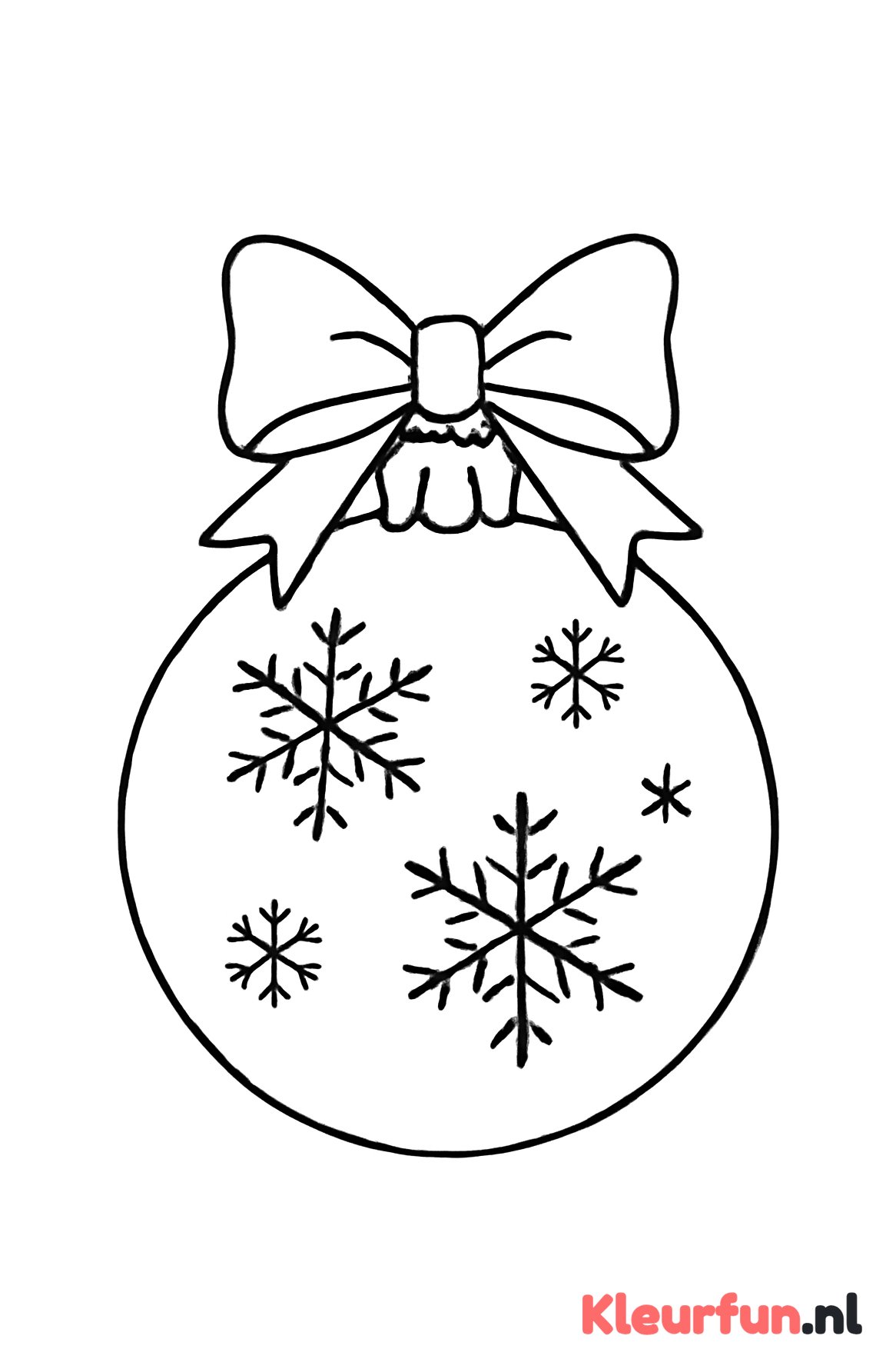 Kerstbal met sneeuwvlokken en lint