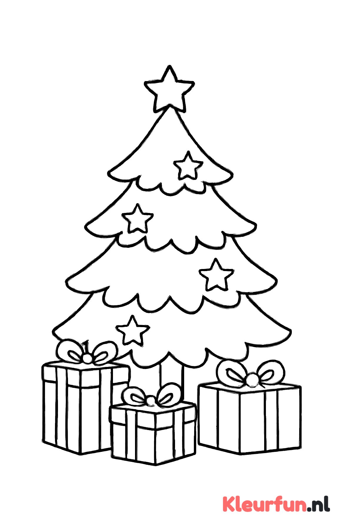Kerstboom met cadeaus en sterren