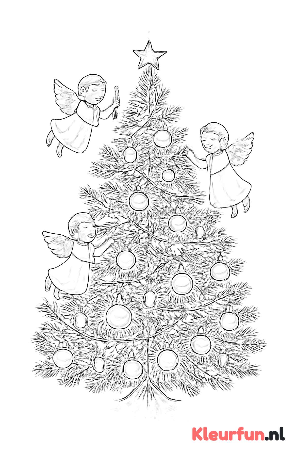 Kerstboom met lichtjes en engeltjes