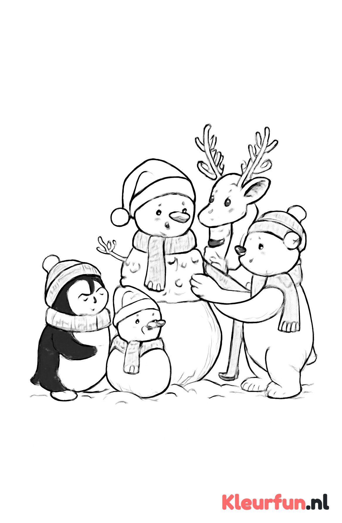 Dieren maken sneeuwpoppen met kerst