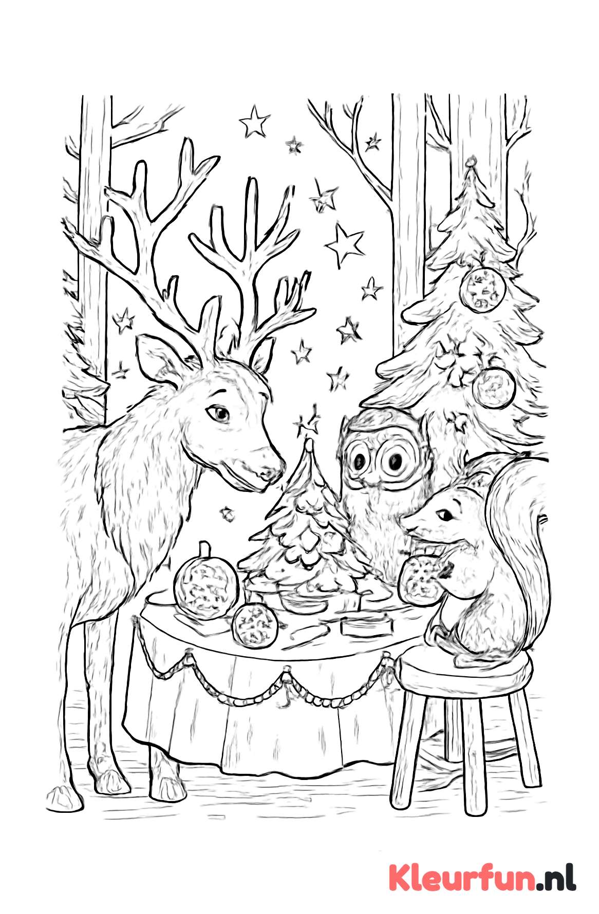 Kersttafel met bosdieren