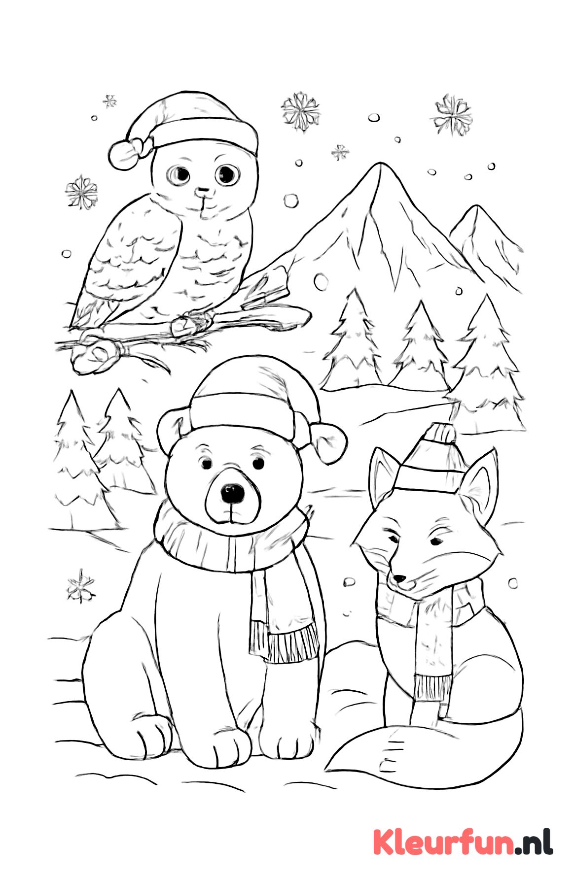 Winterlandschap met kerstdieren