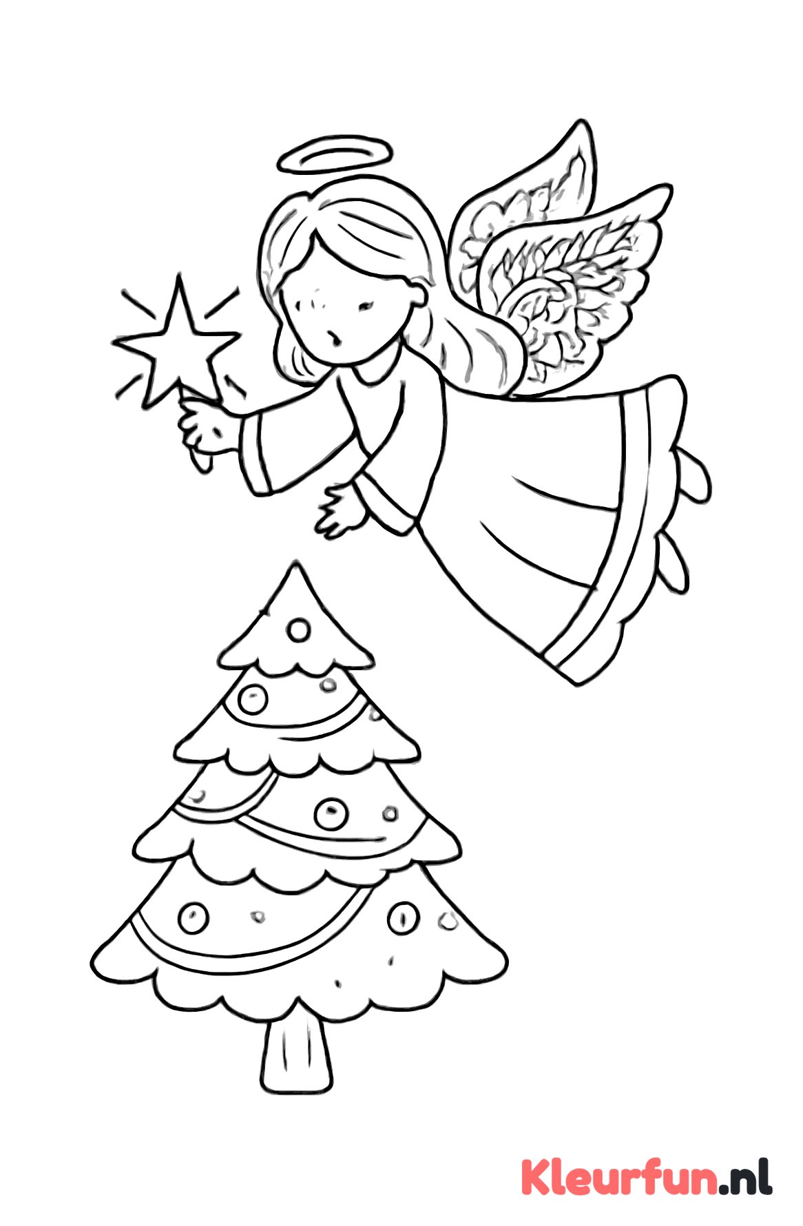 Kerstengel boven kerstboom