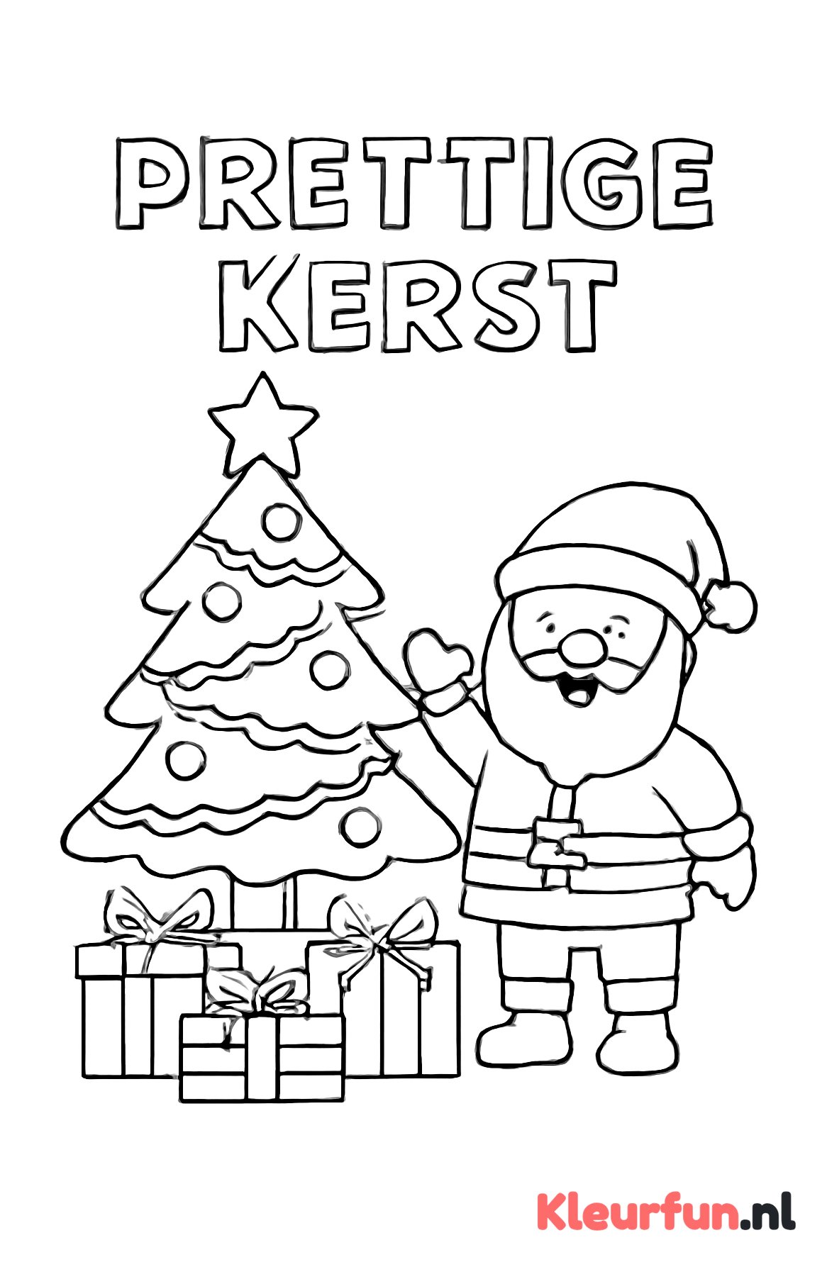 Kerstkaart met kerstman en kerstboom