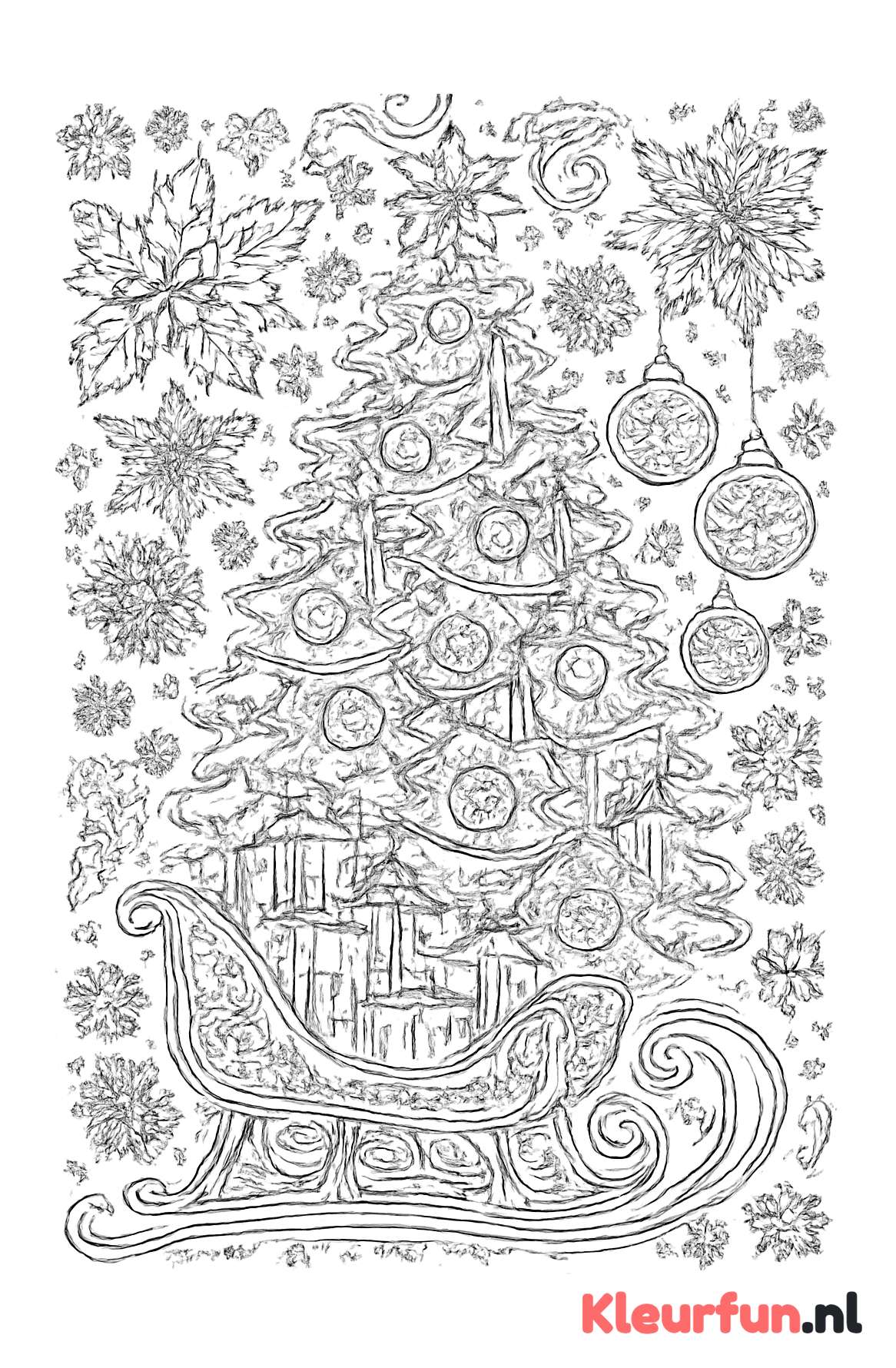 Sfeervolle kerstboom met cadeautjes en sneeuwvlokken