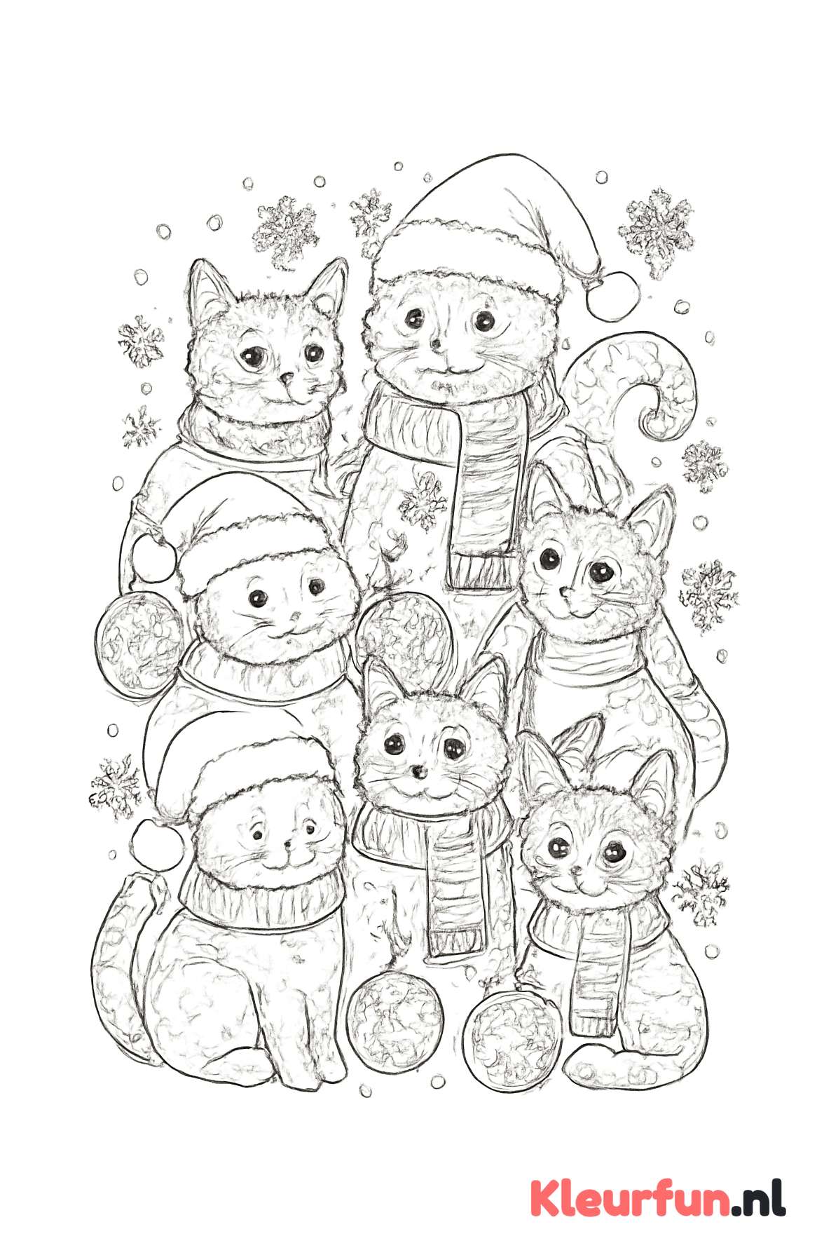Kerstkatten met sjaals en kerstmutsen
