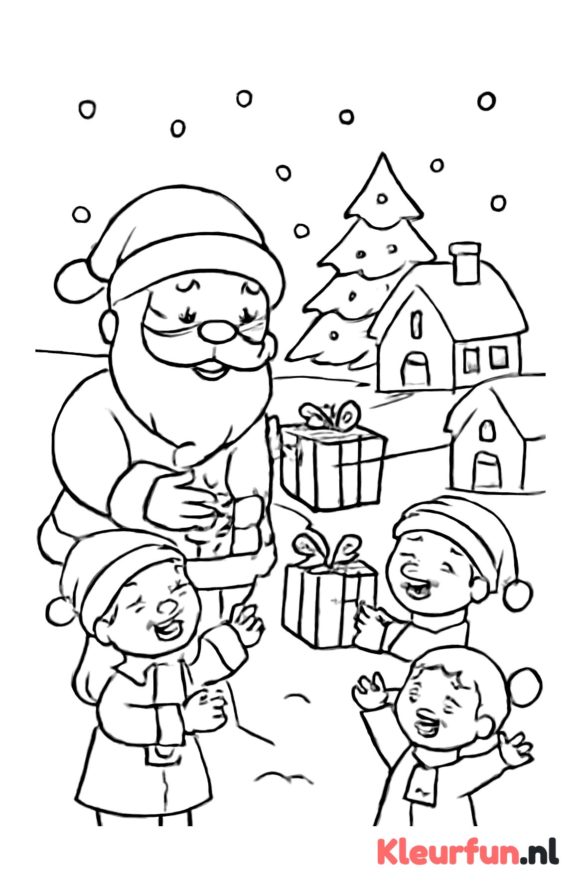 Kerstman deelt cadeaus uit