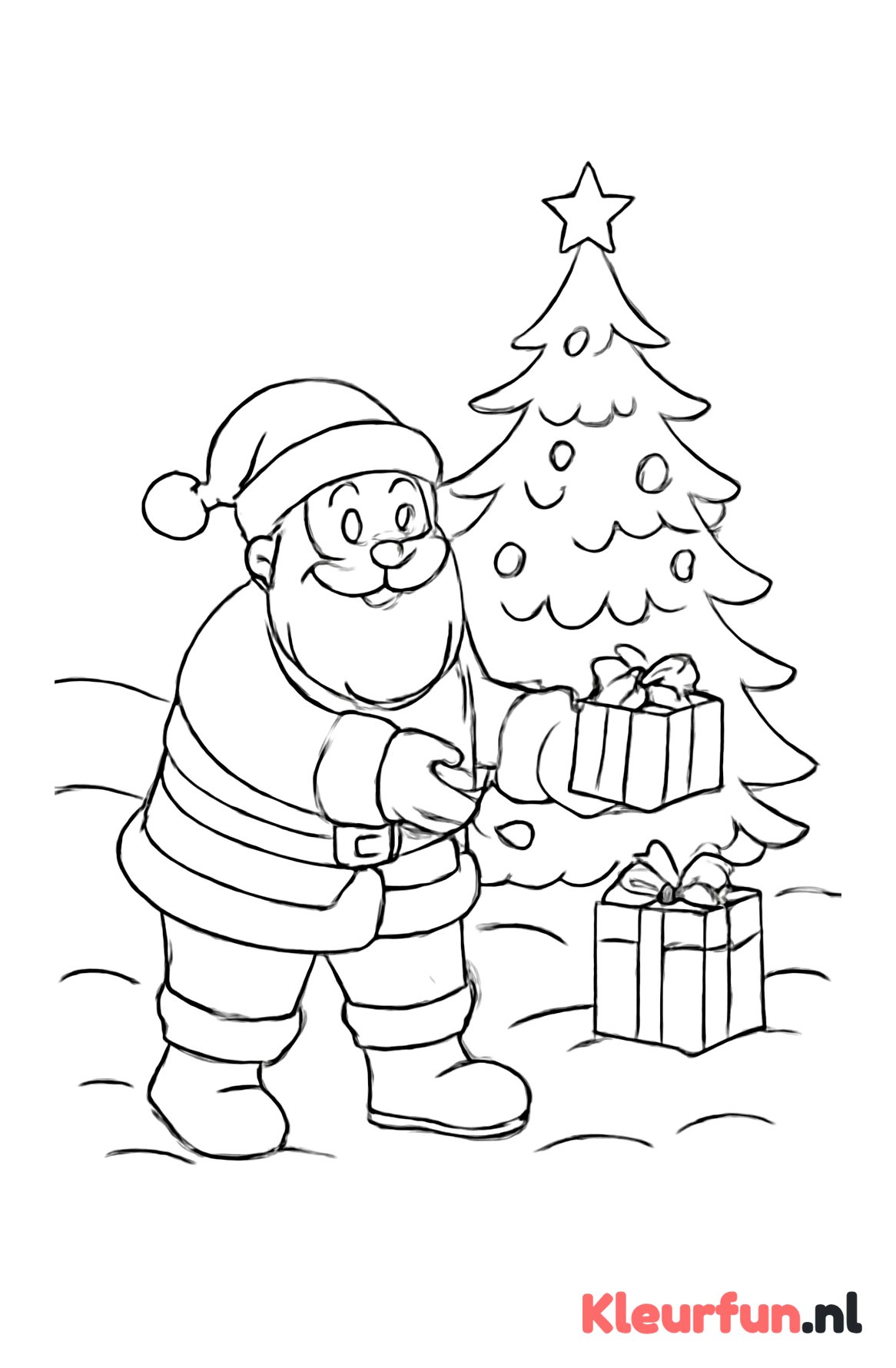 Kerstman met cadeautjes in de sneeuw
