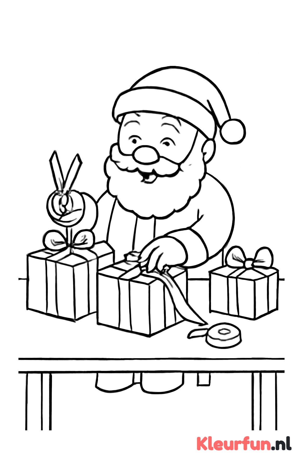 Kerstman pakt cadeautjes in