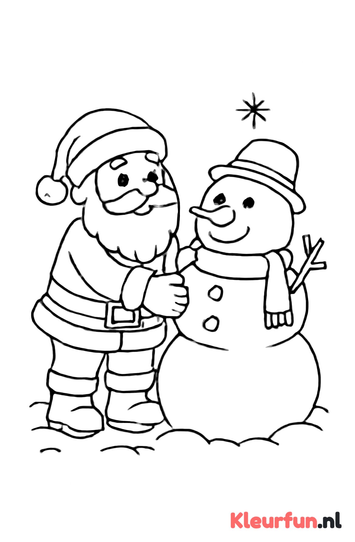 Kerstman bouwt sneeuwpop