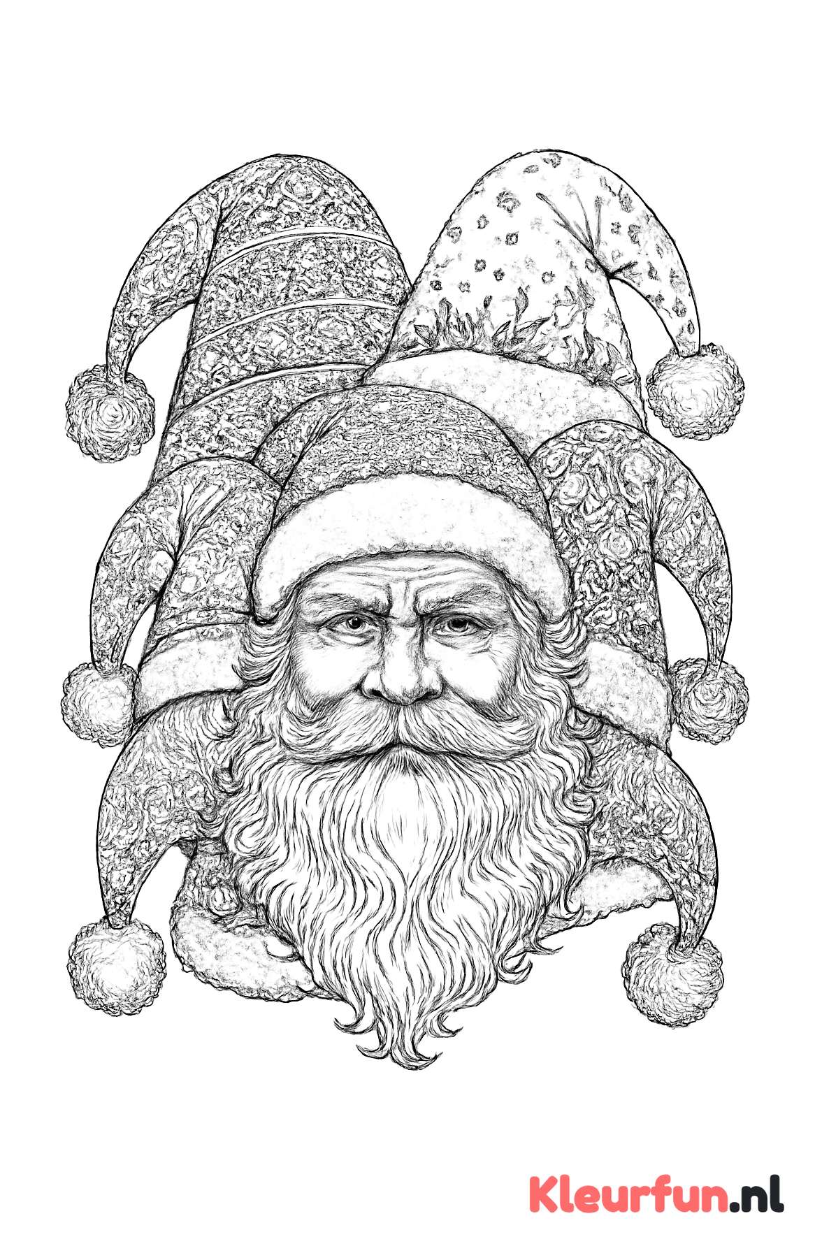 Kerstman met versierde kerstmutsen