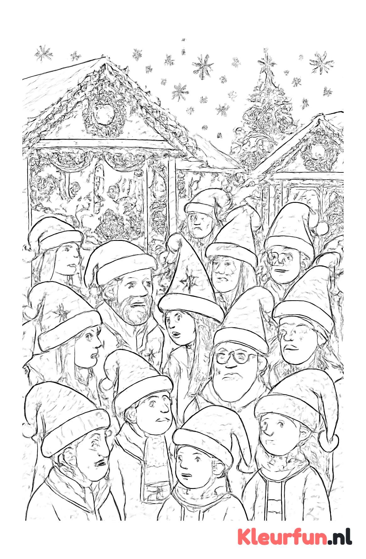 Kerstmarkt met diverse kerstmutsen