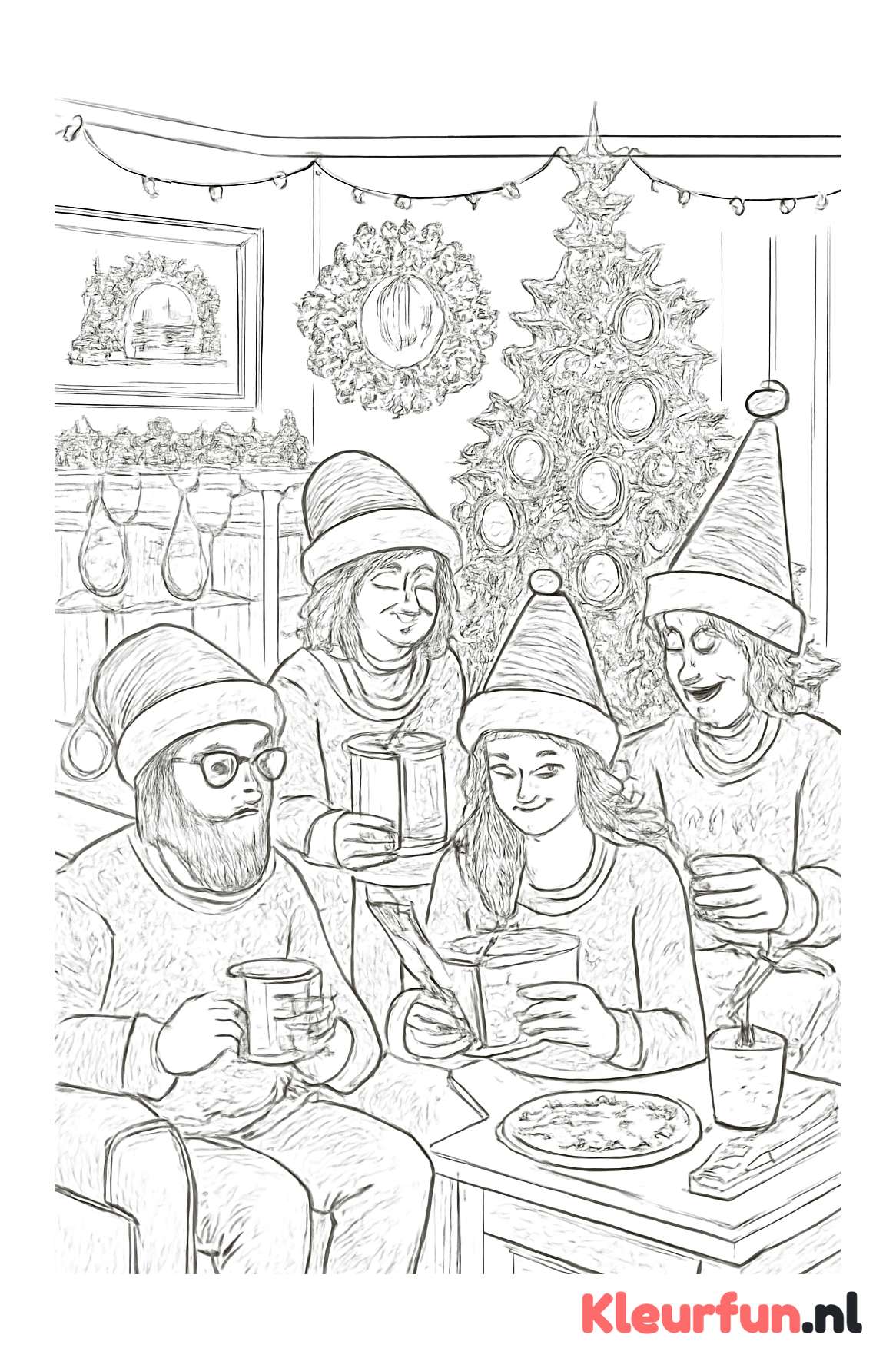 Gezellige kerstsfeer met verschillende kerstmutsen
