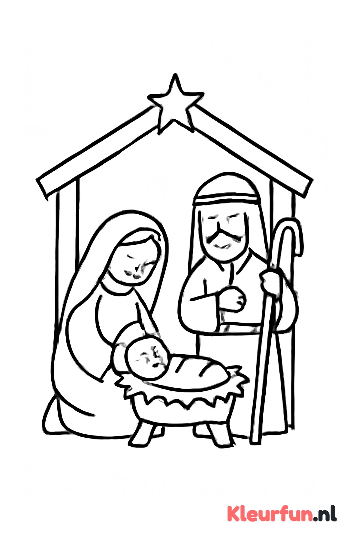 Maria, Jozef en baby Jezus in de kerststal