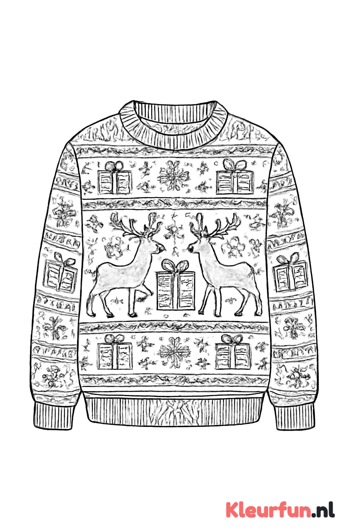 Kersttrui met rendieren en cadeaus