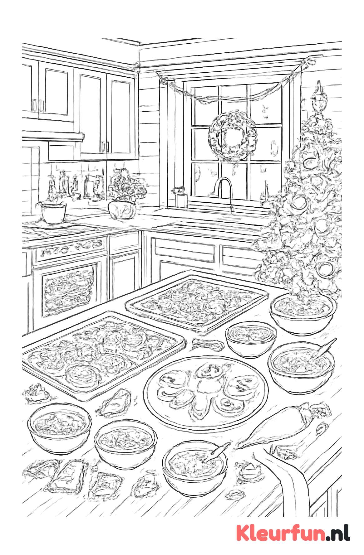 Keuken vol met kerstkoekjes bakken