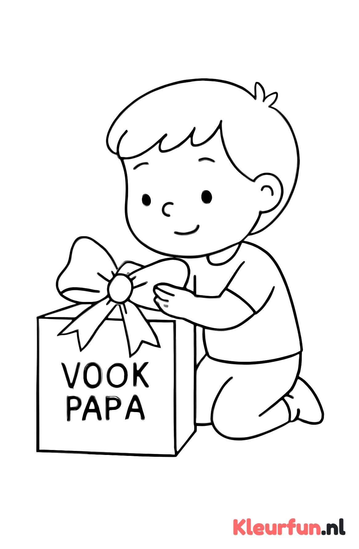 Kind plakt strik op cadeau