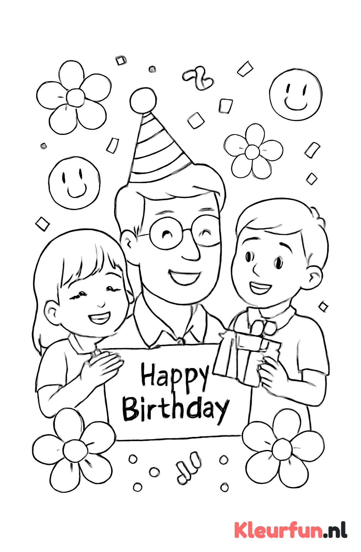 Kinderen feliciteren papa op zijn verjaardag