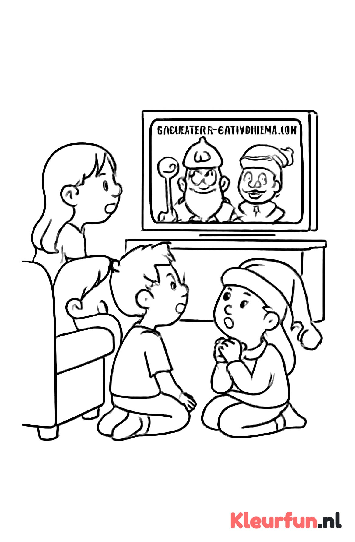 Kinderen kijken naar het Sinterklaasjournaal