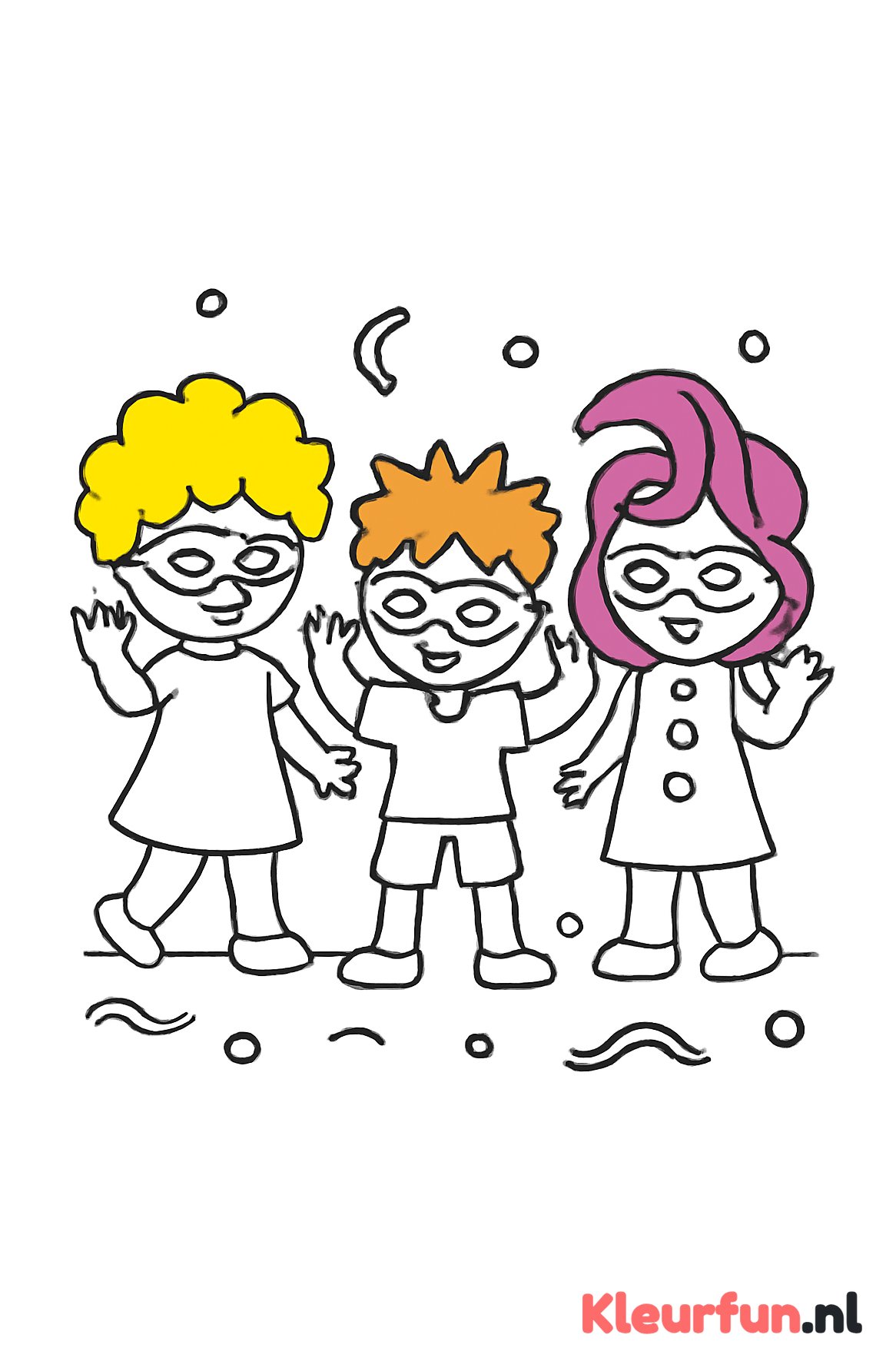 Kinderen met pruiken en maskers