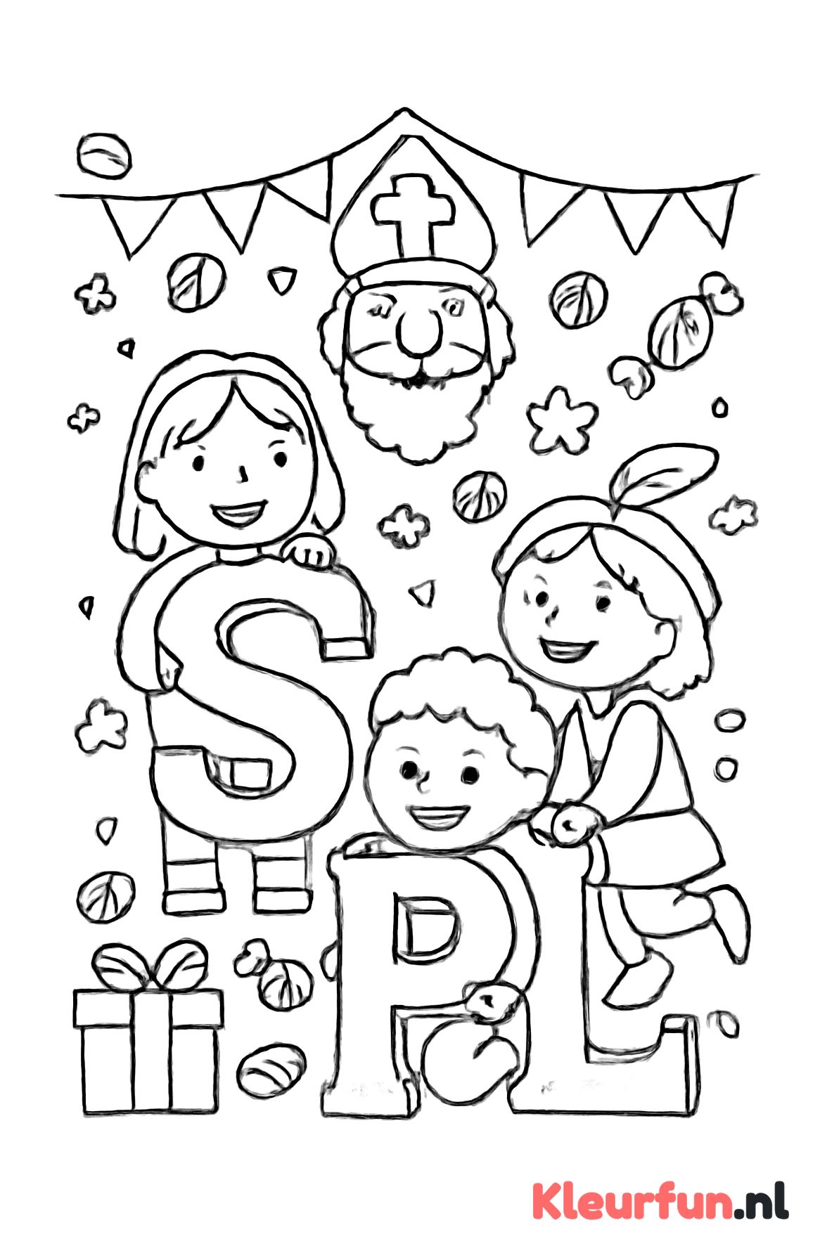 Kinderen spelen met chocoladeletters op sinterklaasfeest