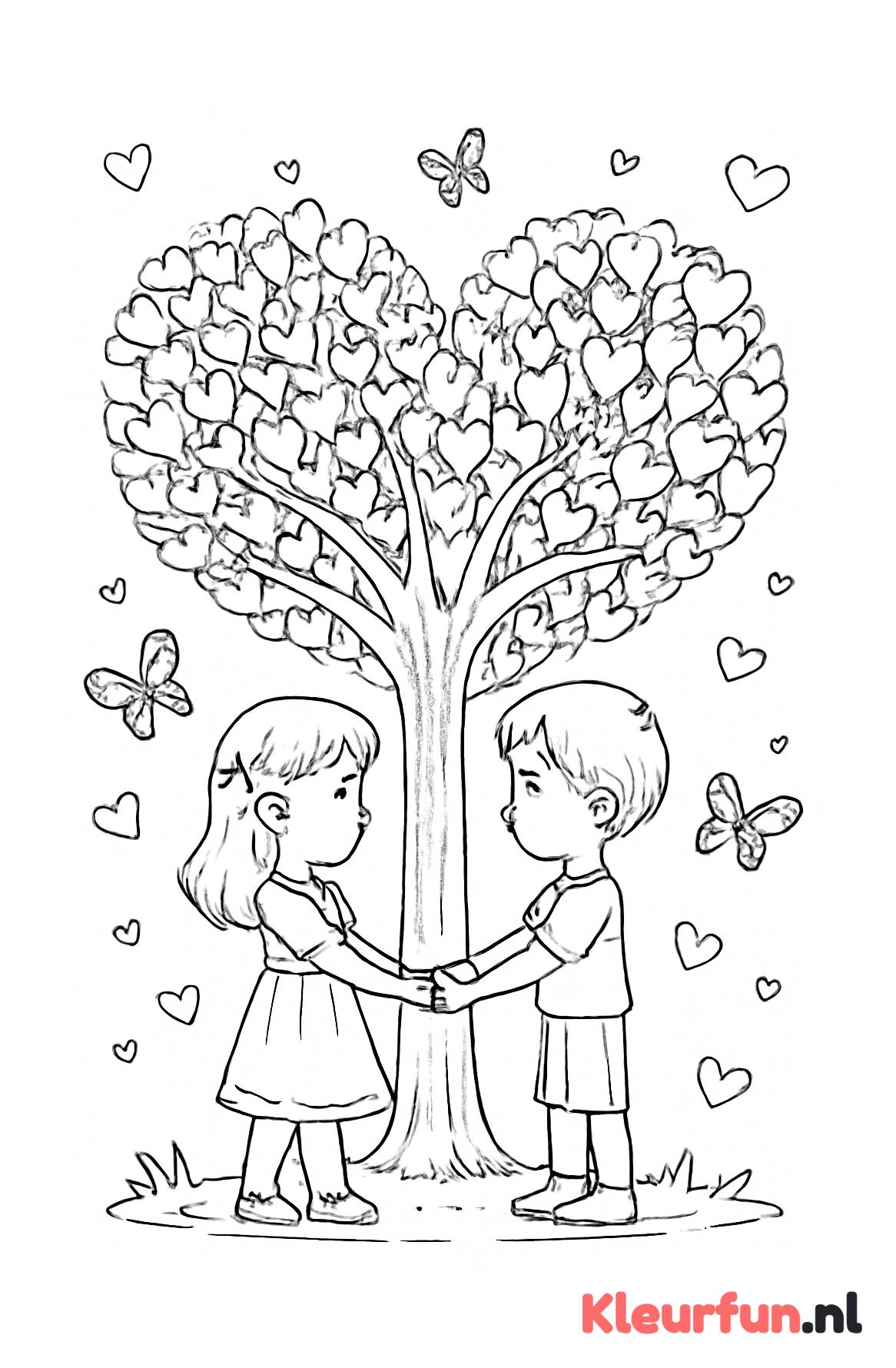 Verliefde kinderen onder hartboom