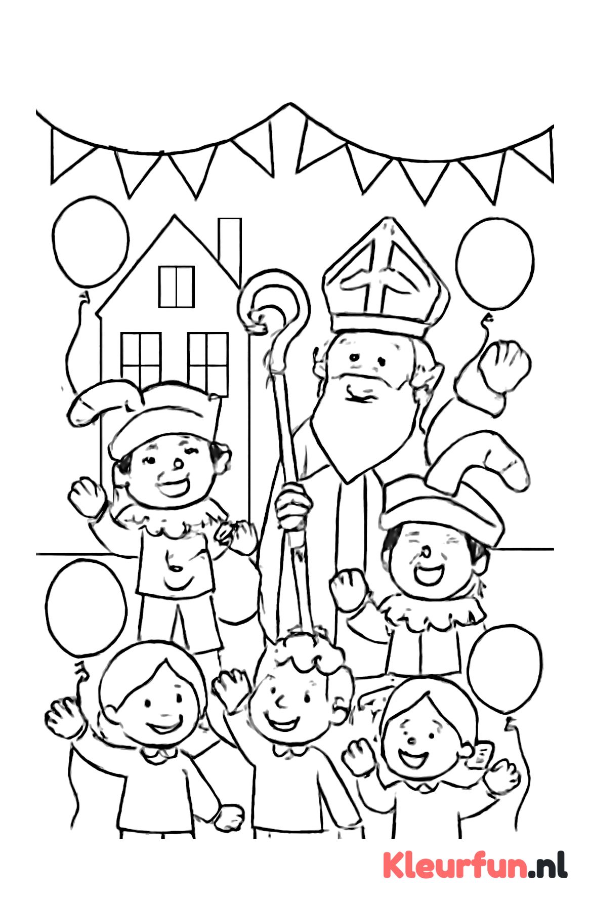 Kinderen verwelkomen Sinterklaas